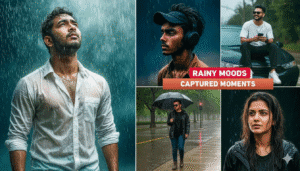 People enjoying rainy weather moments.